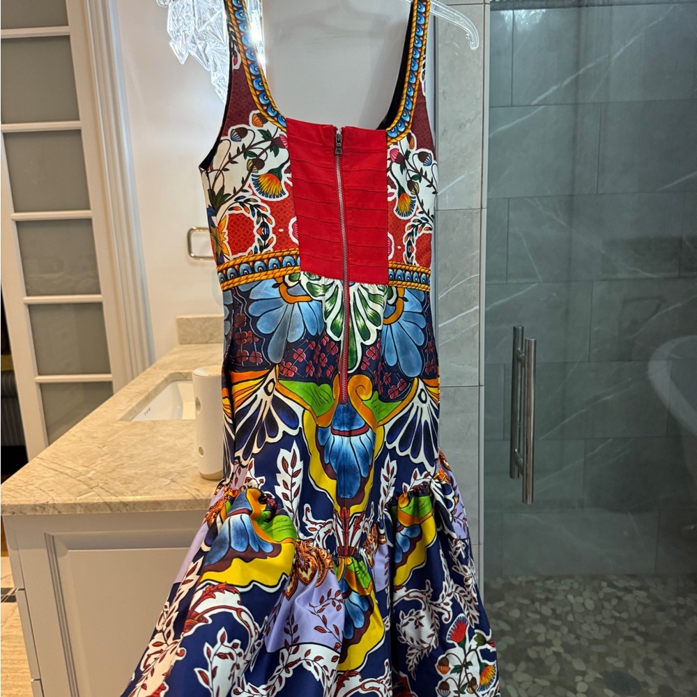 Alice + Olivia Diana Floral Cotton Blend Fit and Flare Midi Dress - Picture 13 of 15